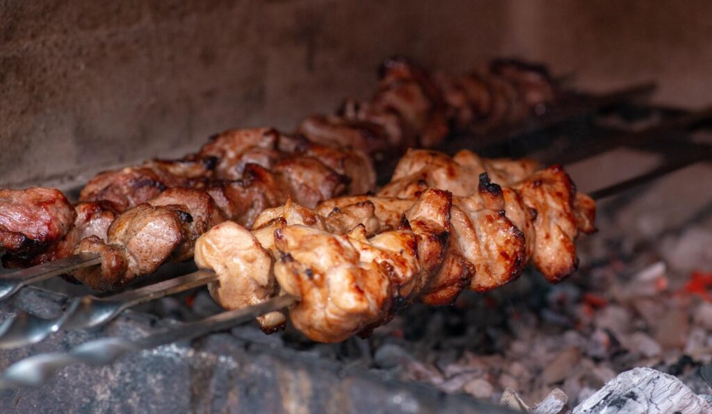 Shish Tawook Skewers on grill
