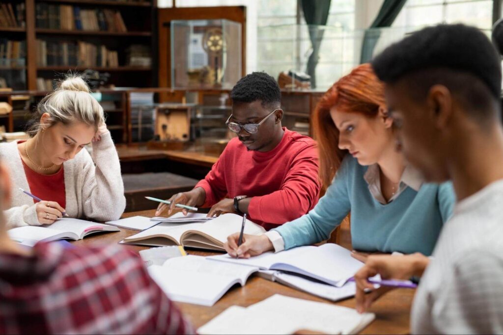 Group studying and writing